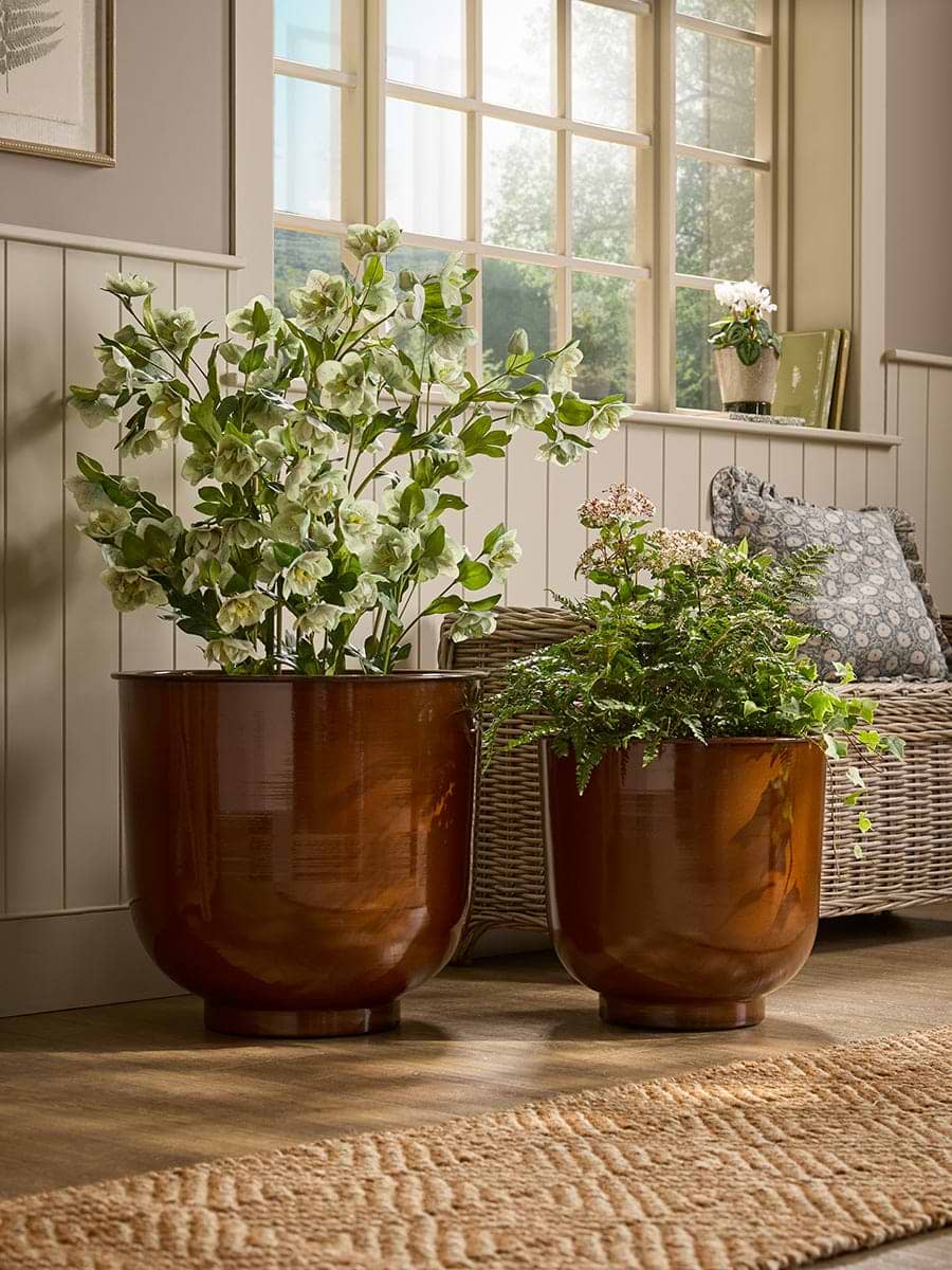 Two Extra Large Brown Metal Planters