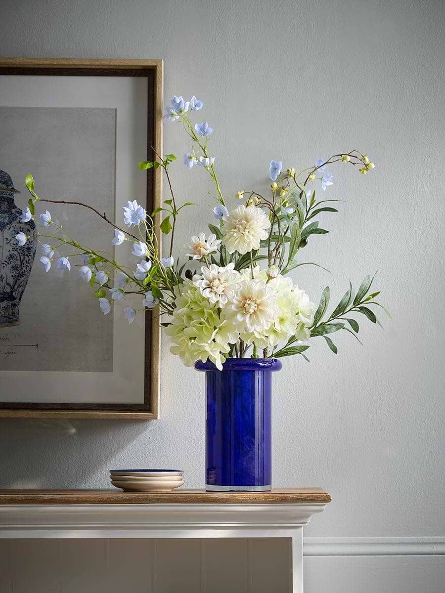 Curved Rim Blue Glass Vase