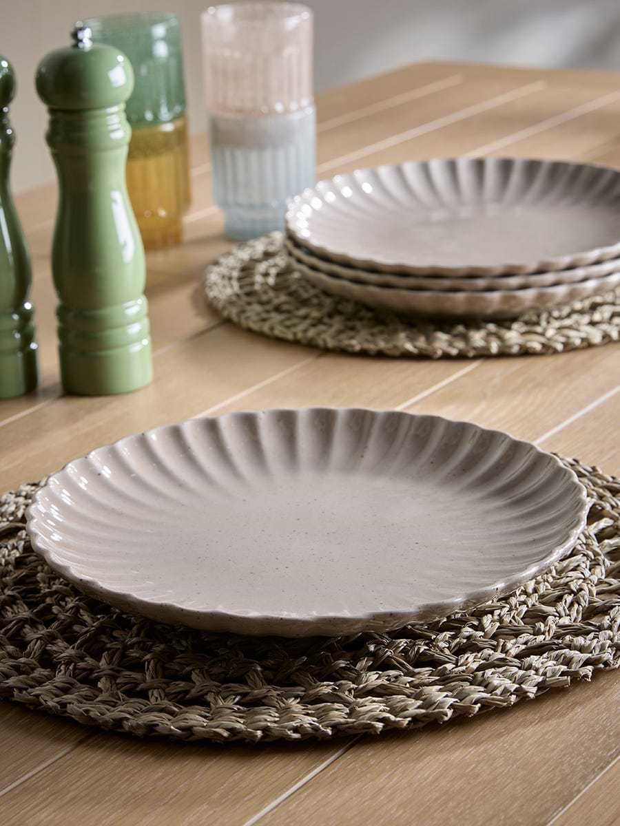 Four Pink Scalloped Dinner Plates