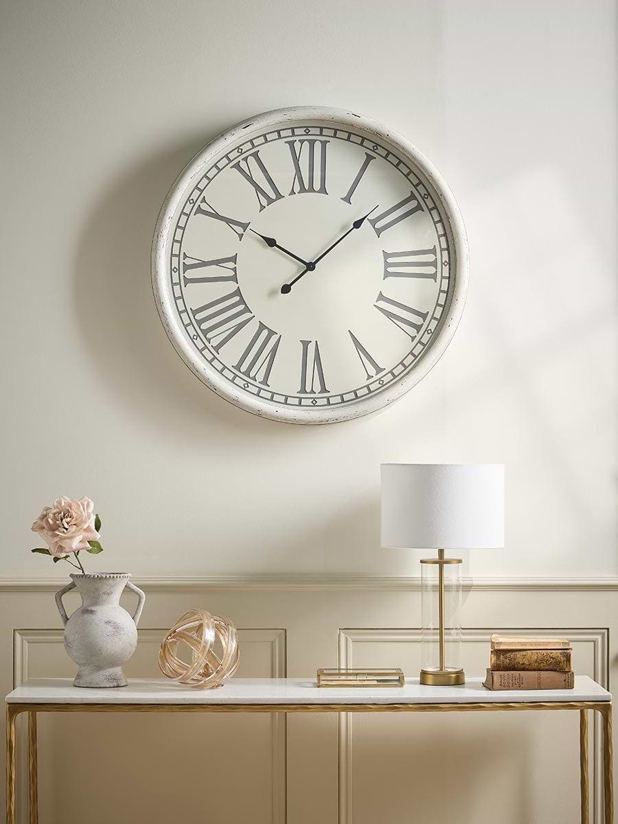 Antiqued Cream Wooden Clock