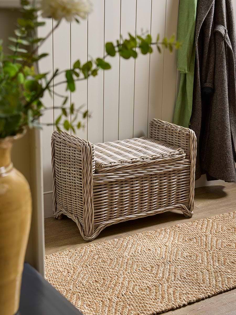 Round Rattan Storage Bench - Small