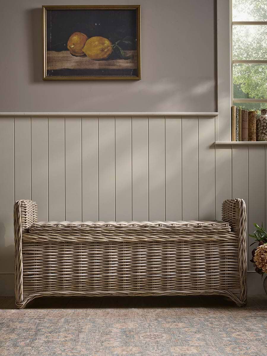 Round Rattan Storage Bench - Large