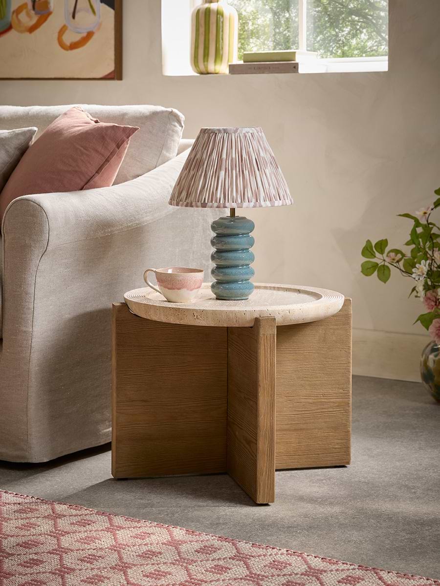 Travertine Round Side Table
