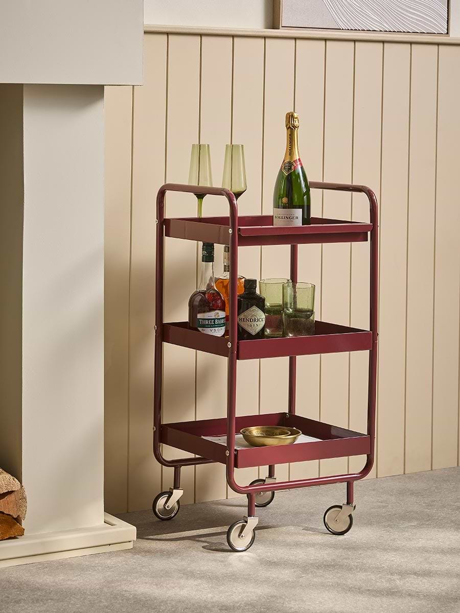 Metal Drink Trolley - Deep Cherry