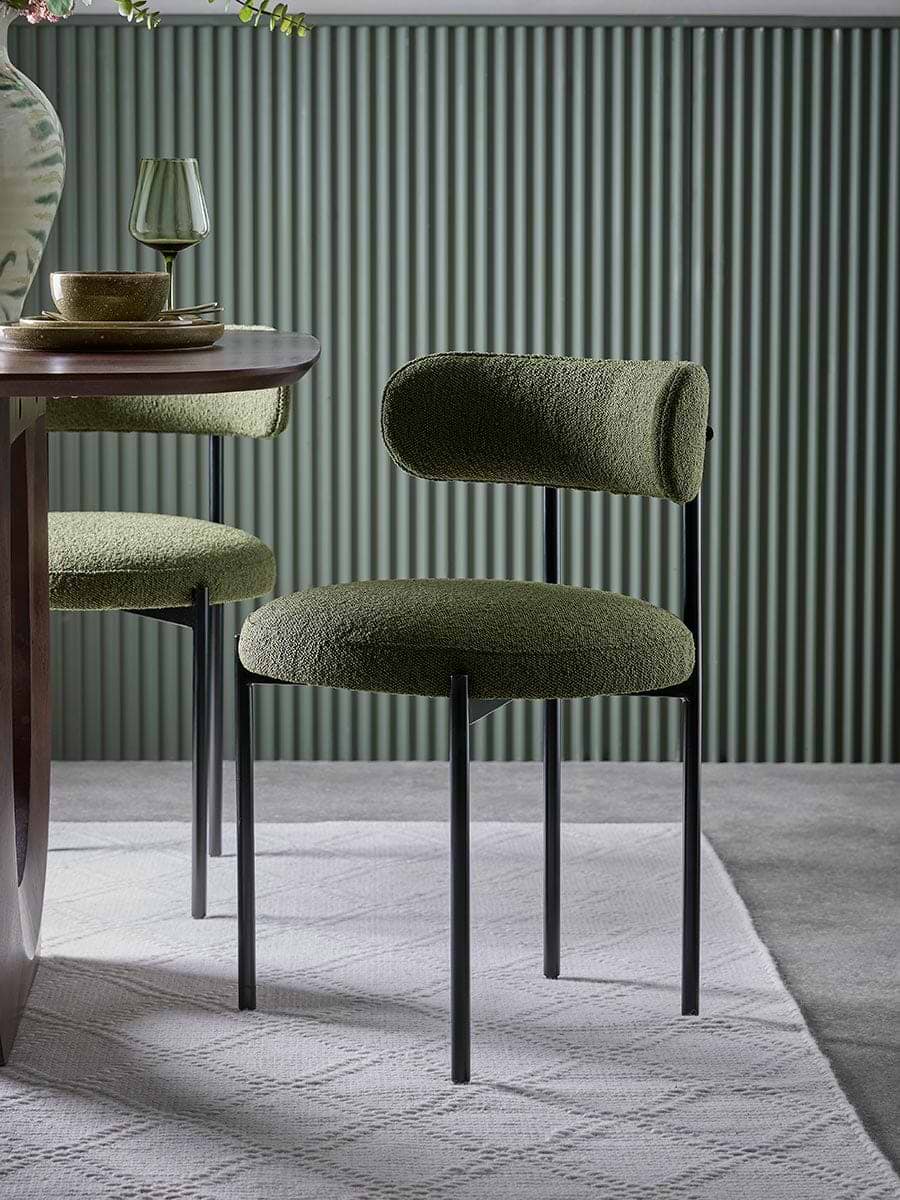 Upholstered Green Boucle Dining Chair - Set of 2