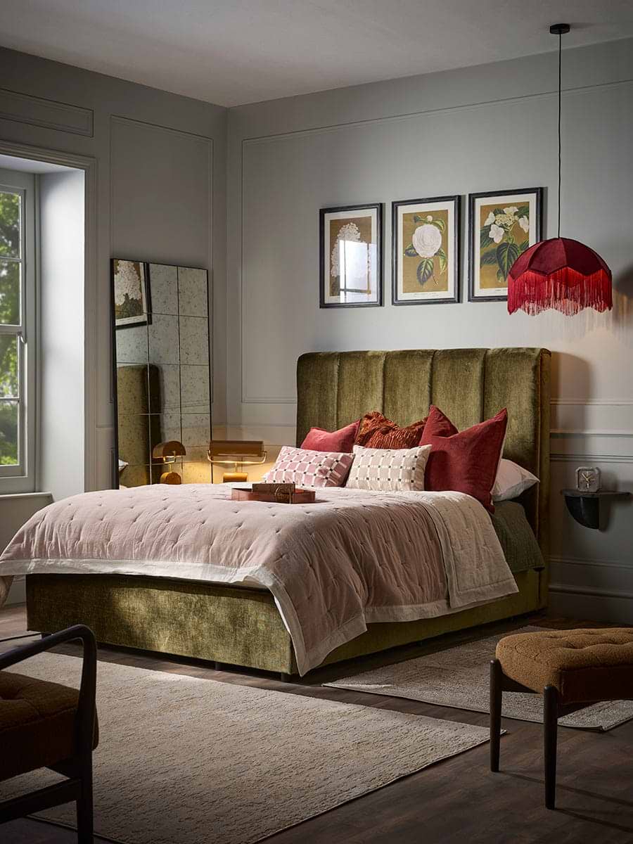 Ribbed Olive Velvet Bed - King