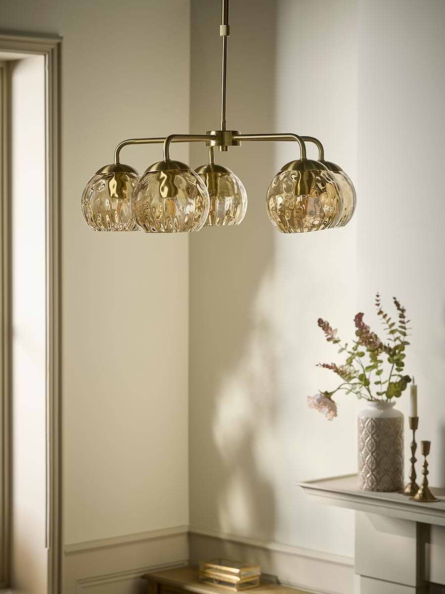 Dimpled Glass Five Arm Chandelier