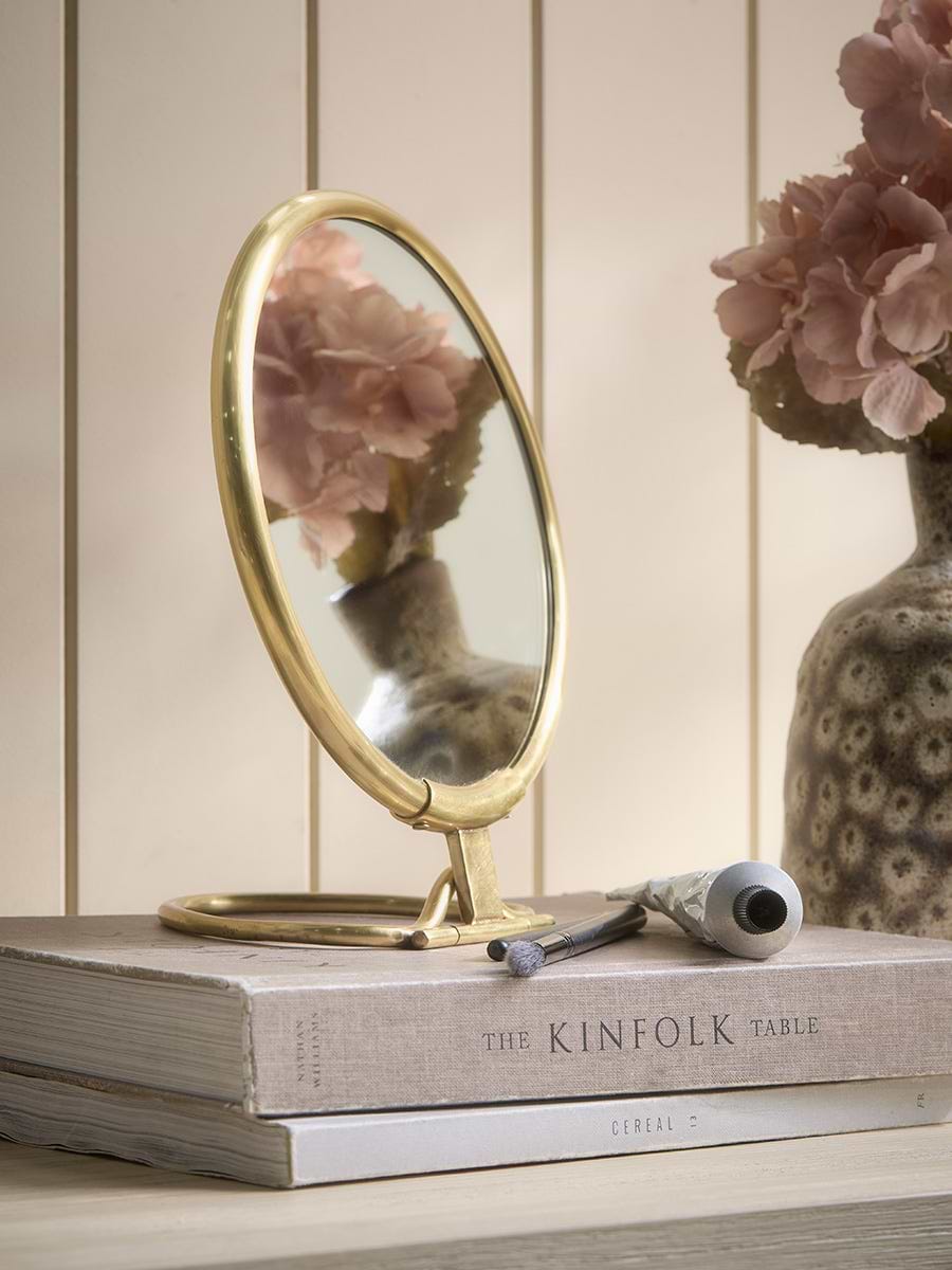 Round Brass Pedestal Mirror - Small