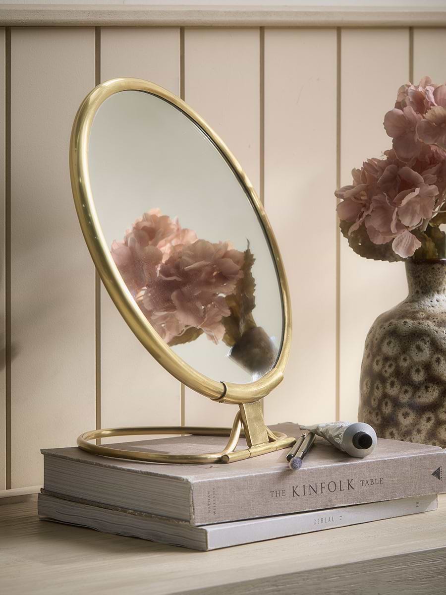 Round Brass Pedestal Mirror - Large