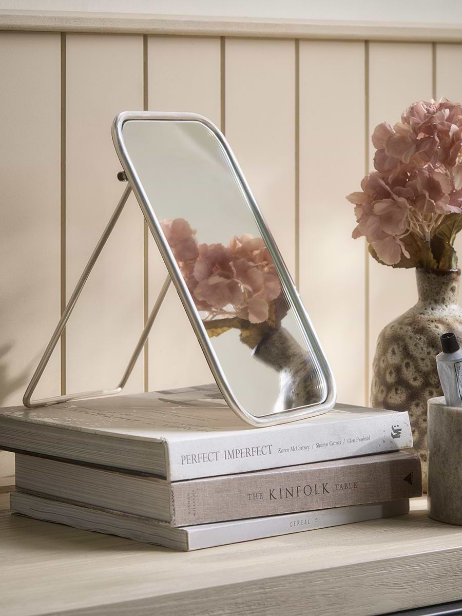 Brushed Silver Pedestal Mirror