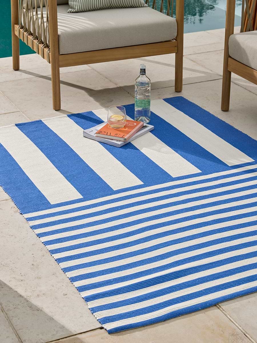 Retro Stripe Indoor Outdoor Rug - Blue