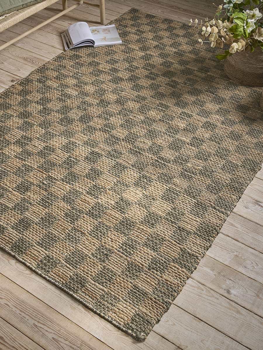 Chequered Jute Rug - Green