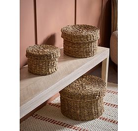 Three Lidded Seagrass Storage Baskets
