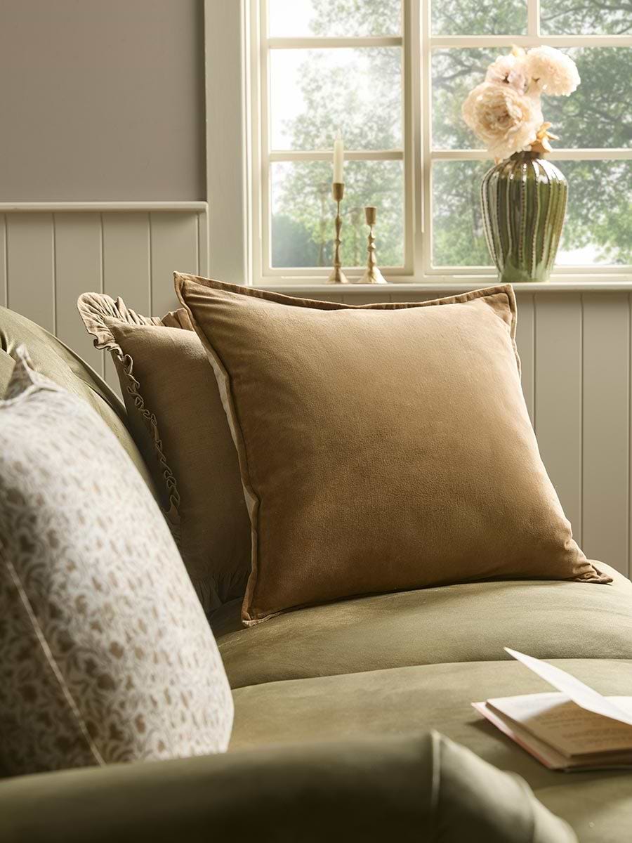 Velvet & Cotton Linen Large Square Cushion Cover - Nutmeg