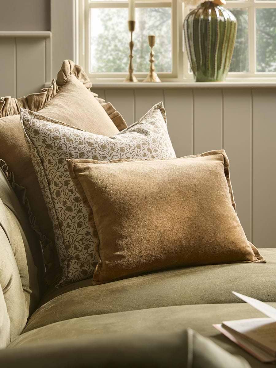 Velvet & Cotton Linen Rectangular Cushion Cover - Nutmeg