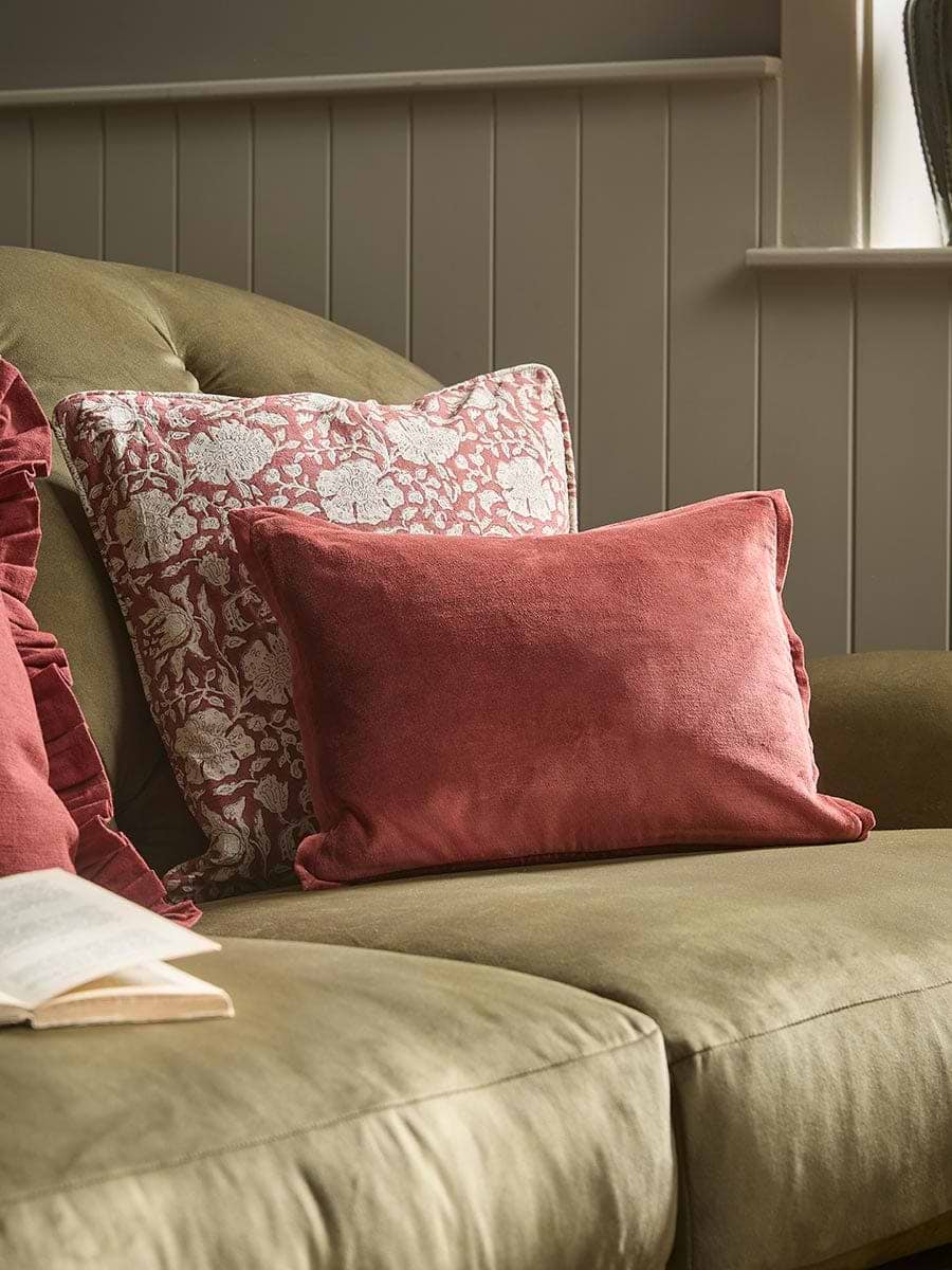 Velvet & Cotton Linen Rectangular Cushion Cover - Deep Red