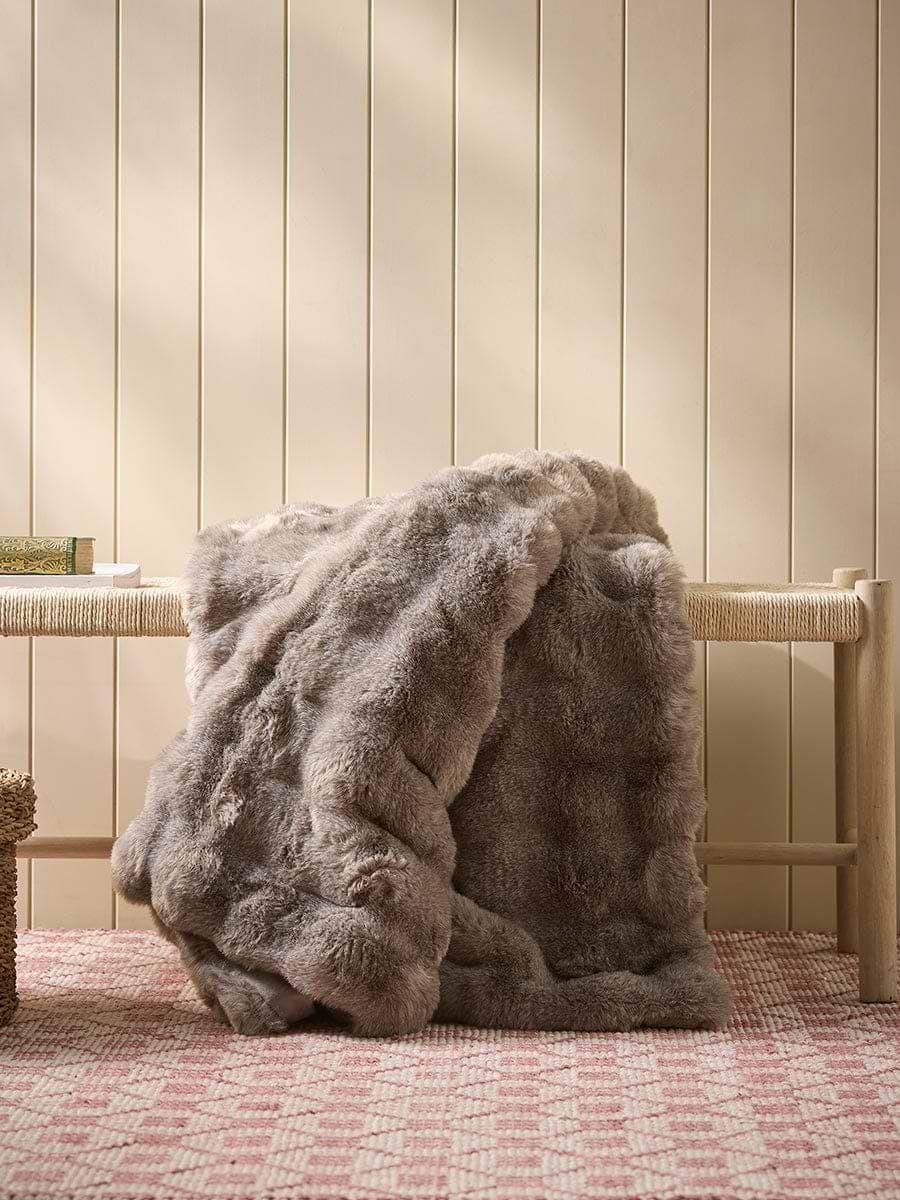Bobble Faux Fur Throw - Slate Grey