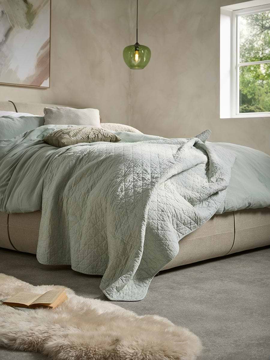 Cotton Quilted Throw - Green Stripe