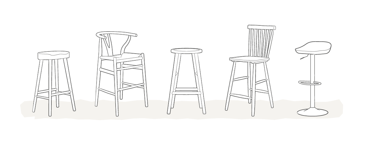 Line drawing of different styles of kitchen stools