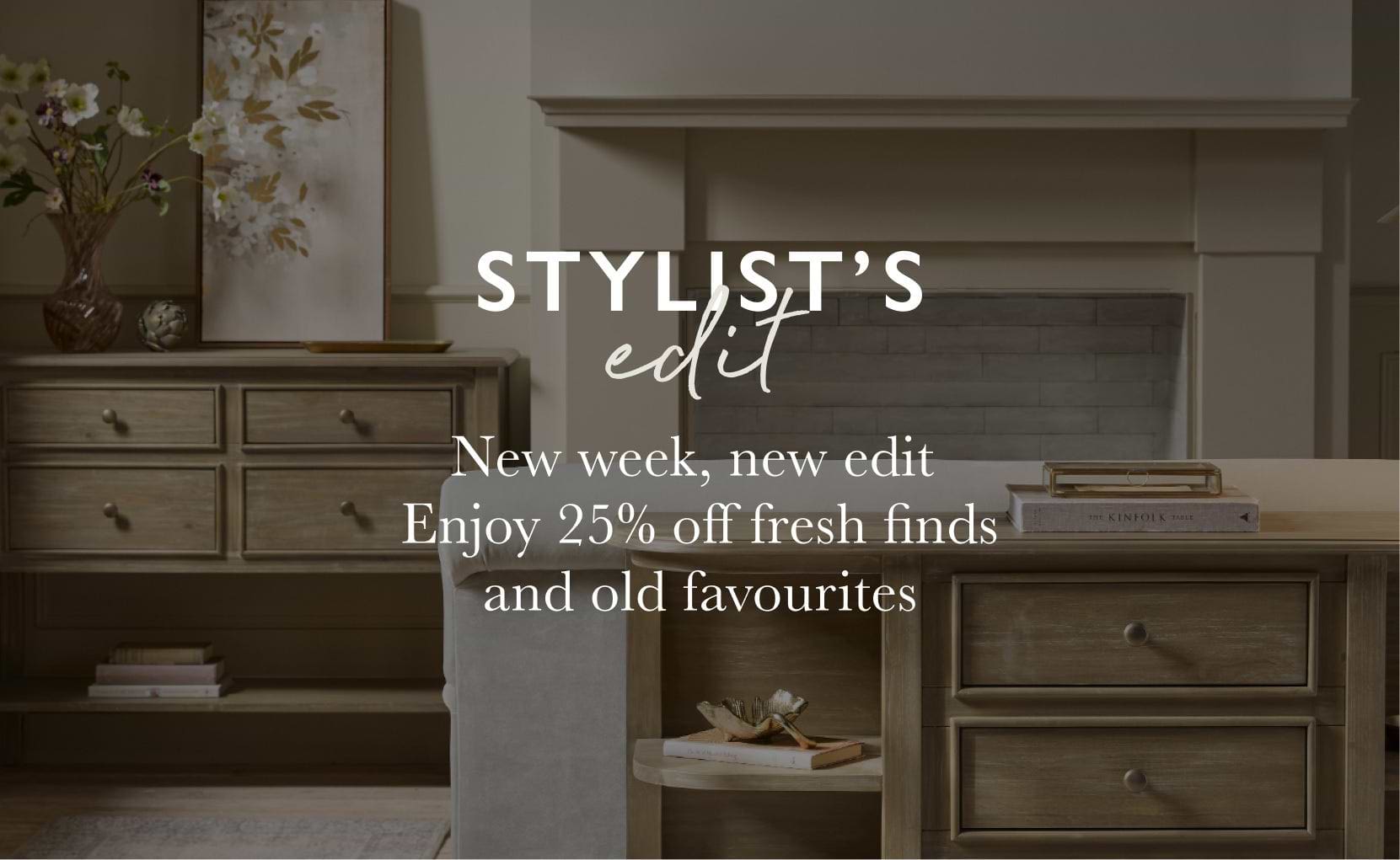 Cox & Cox Stylist's Edit banner featuring stools around a kitchen unit