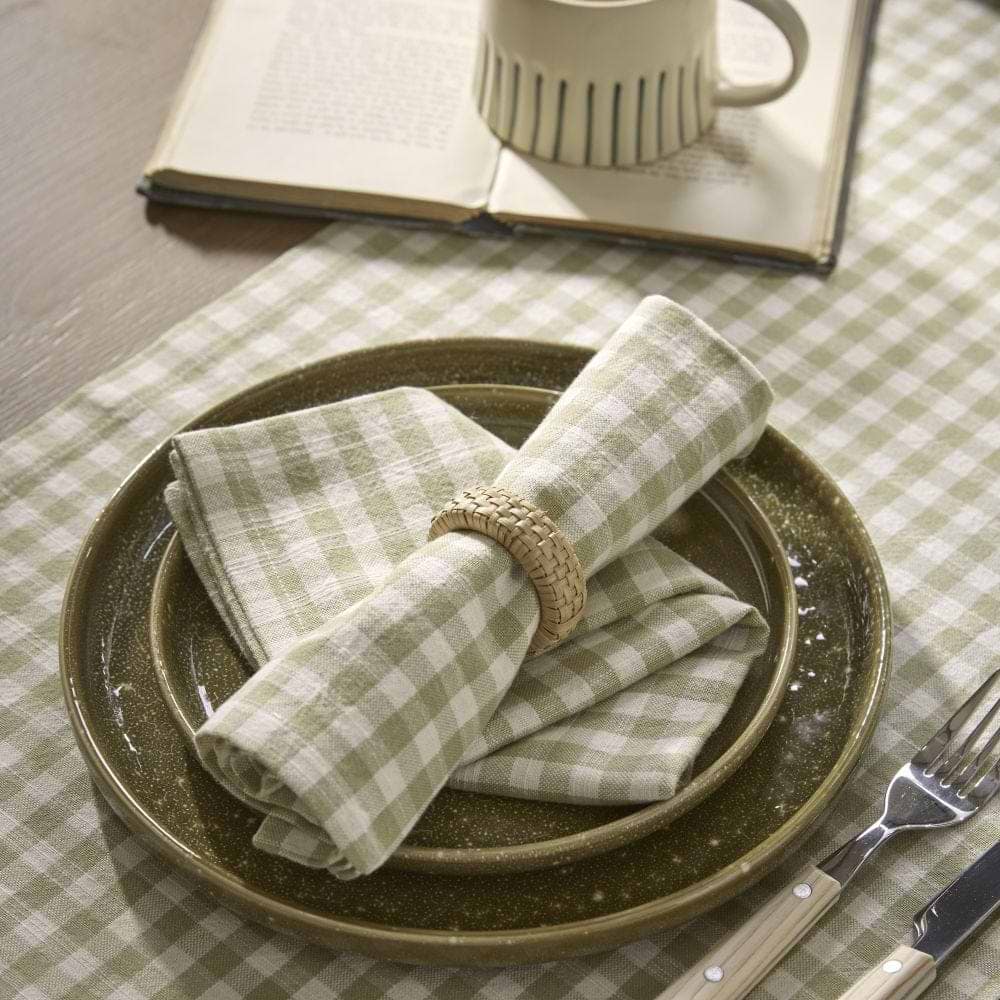 Cox & Cox cotton gingham napkins in olive green and white