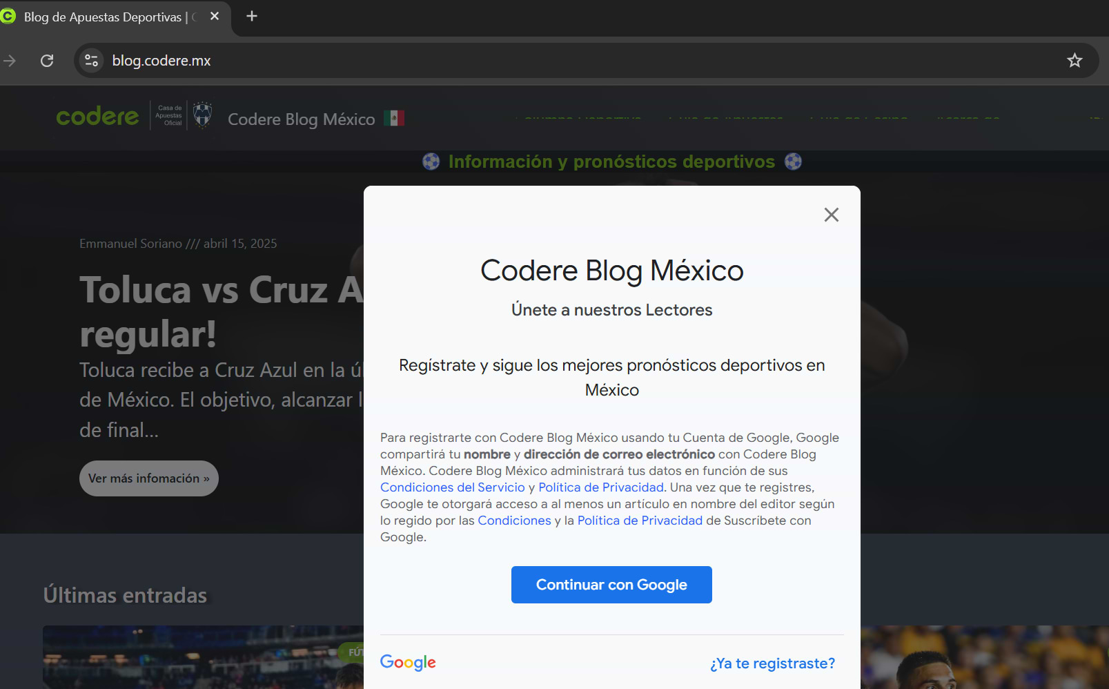 registro blog codere