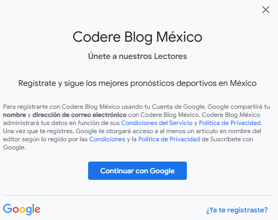 Registro al blog de codere