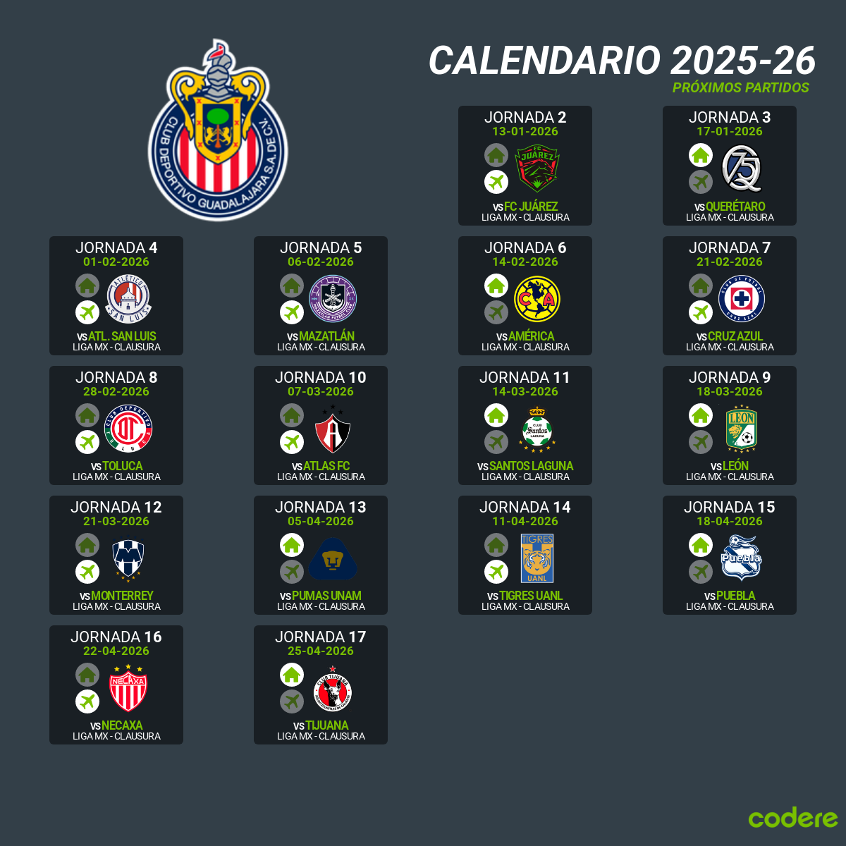 calendario de partidos chivas 2026