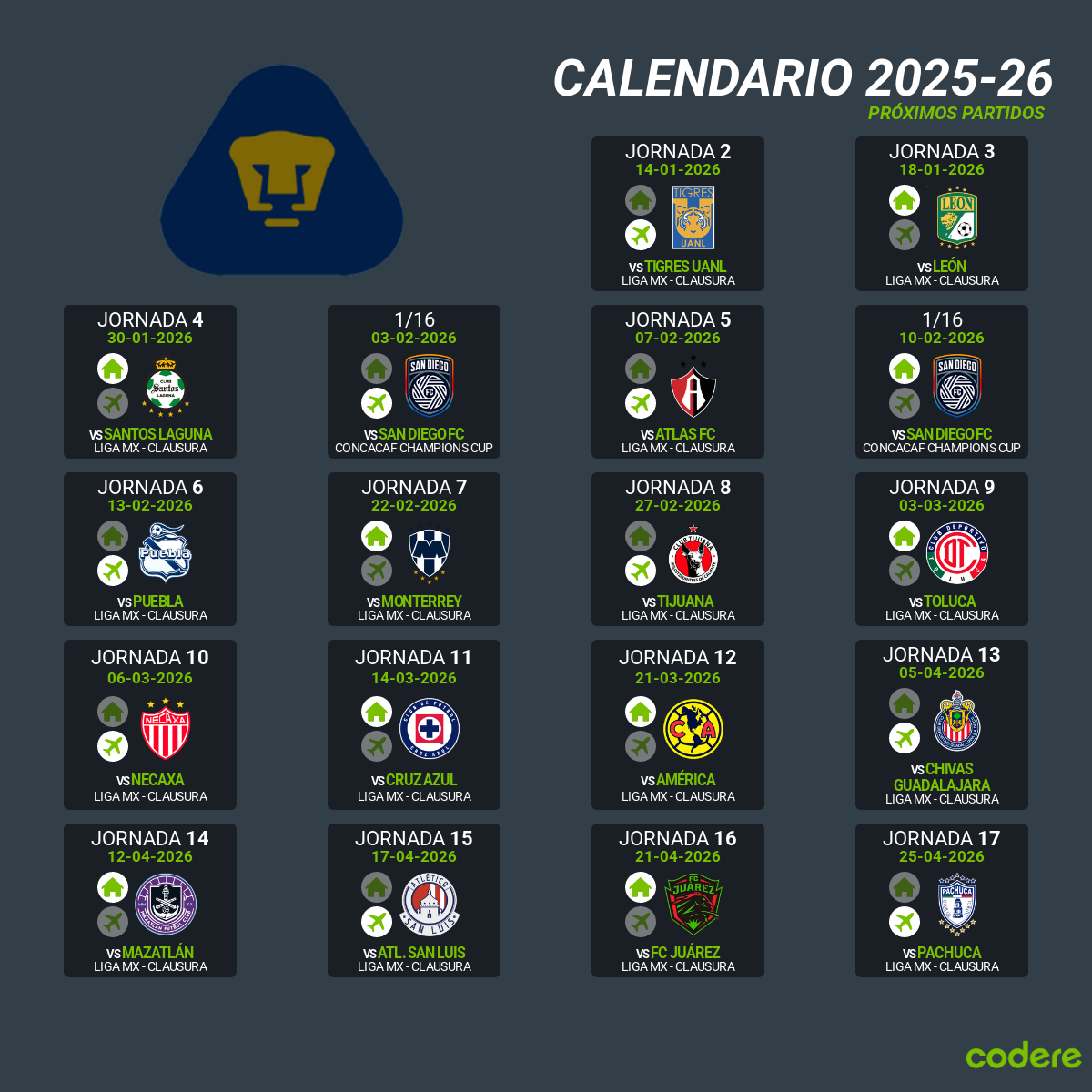 calendario de pumas 2026
