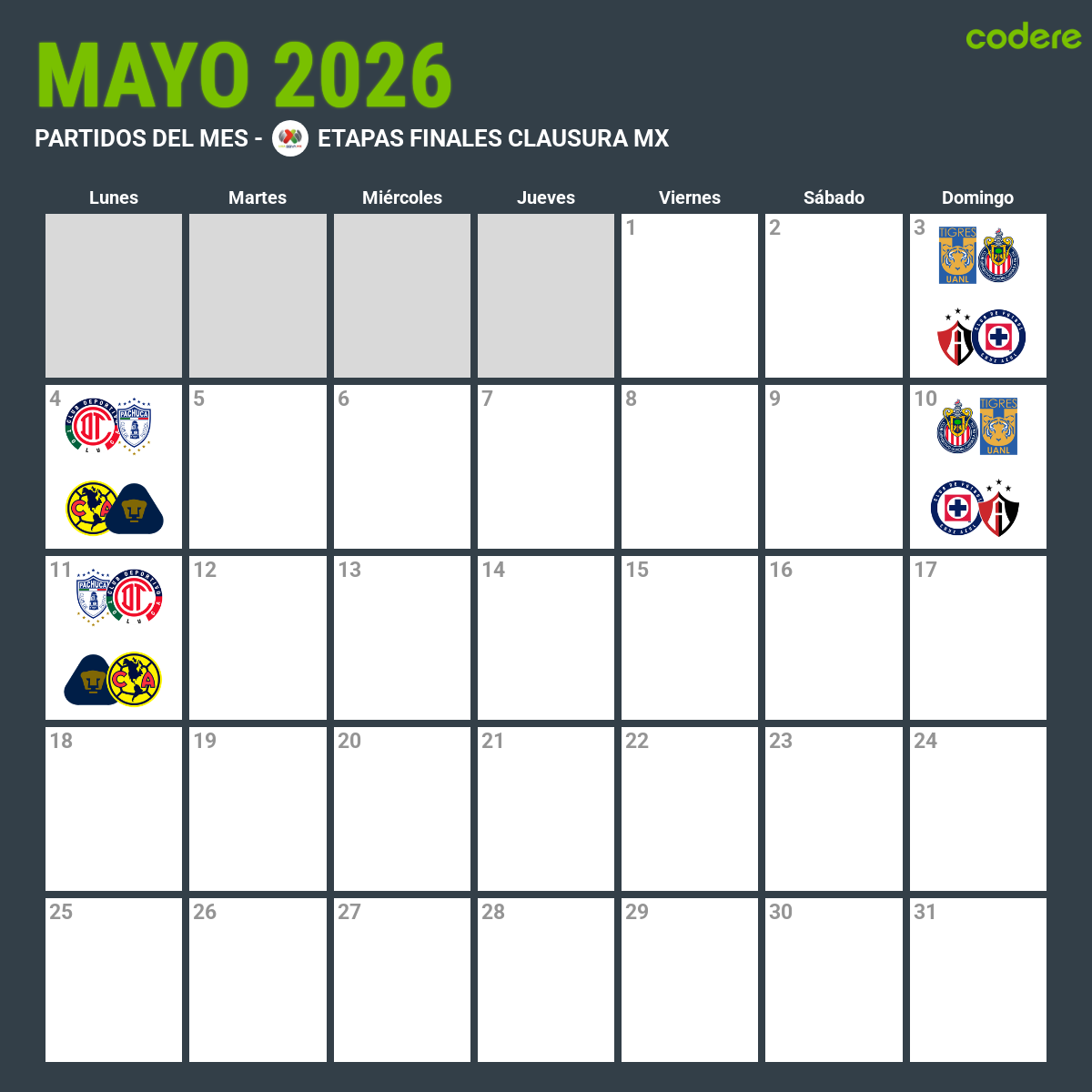 calendario cuartos de final liga mx