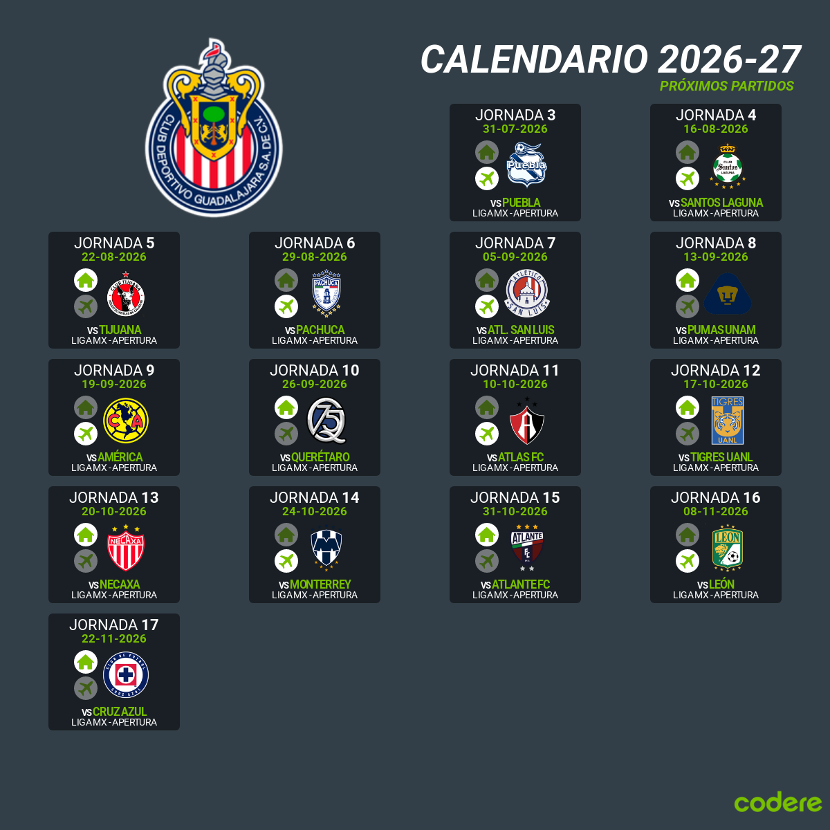 calendario de juegos de las chivas