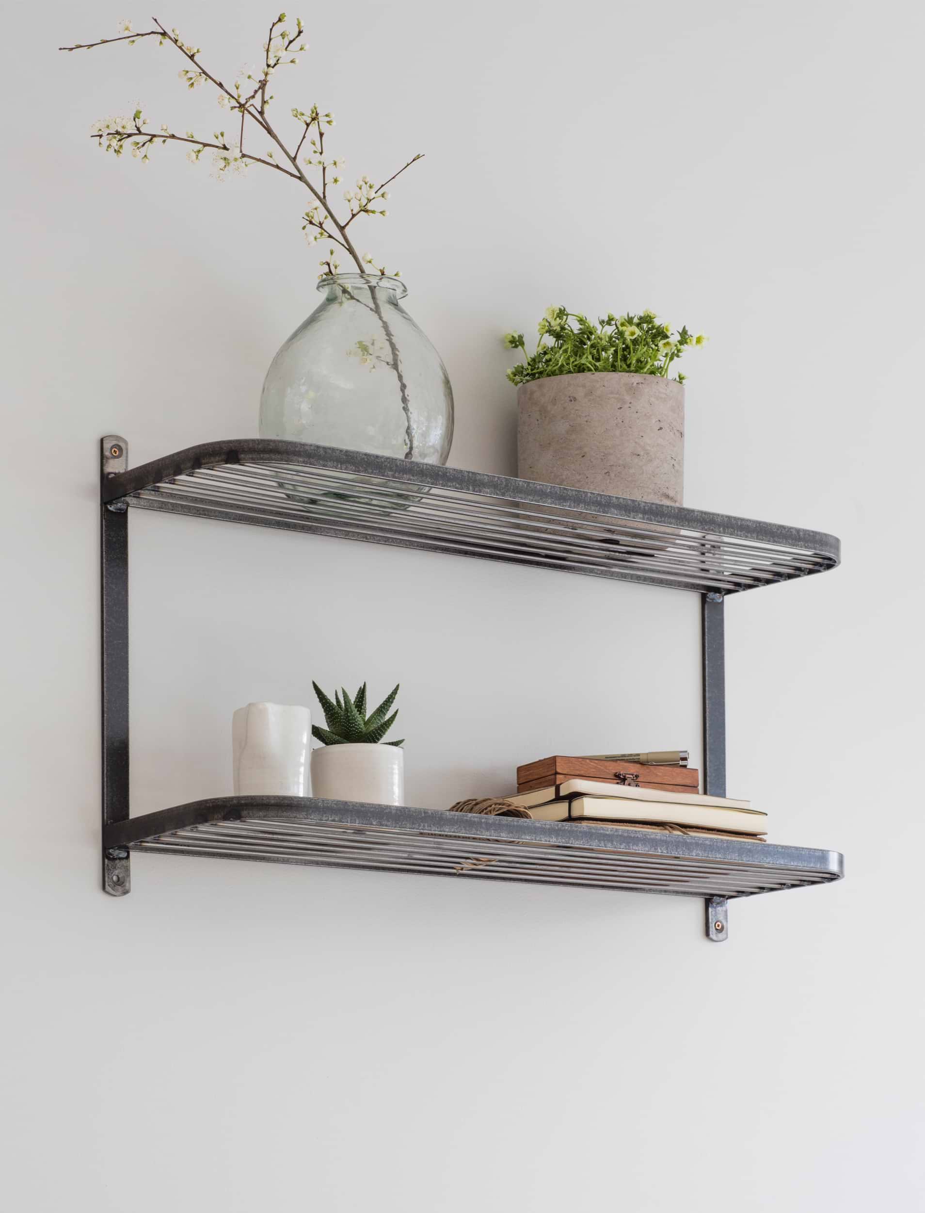 Farringdon Double Wall Shelf - Raw Metal, Dark Grey