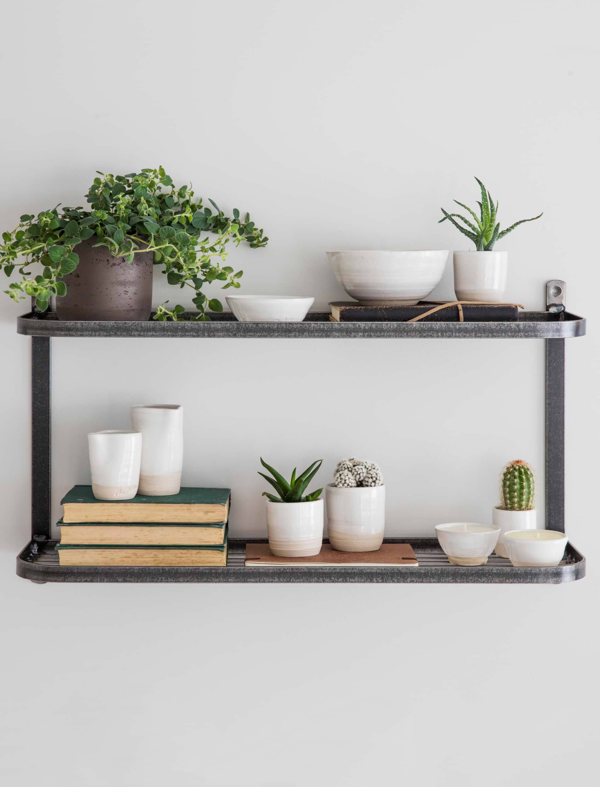 Farringdon Double Wall Shelf - Raw Metal, Dark Grey