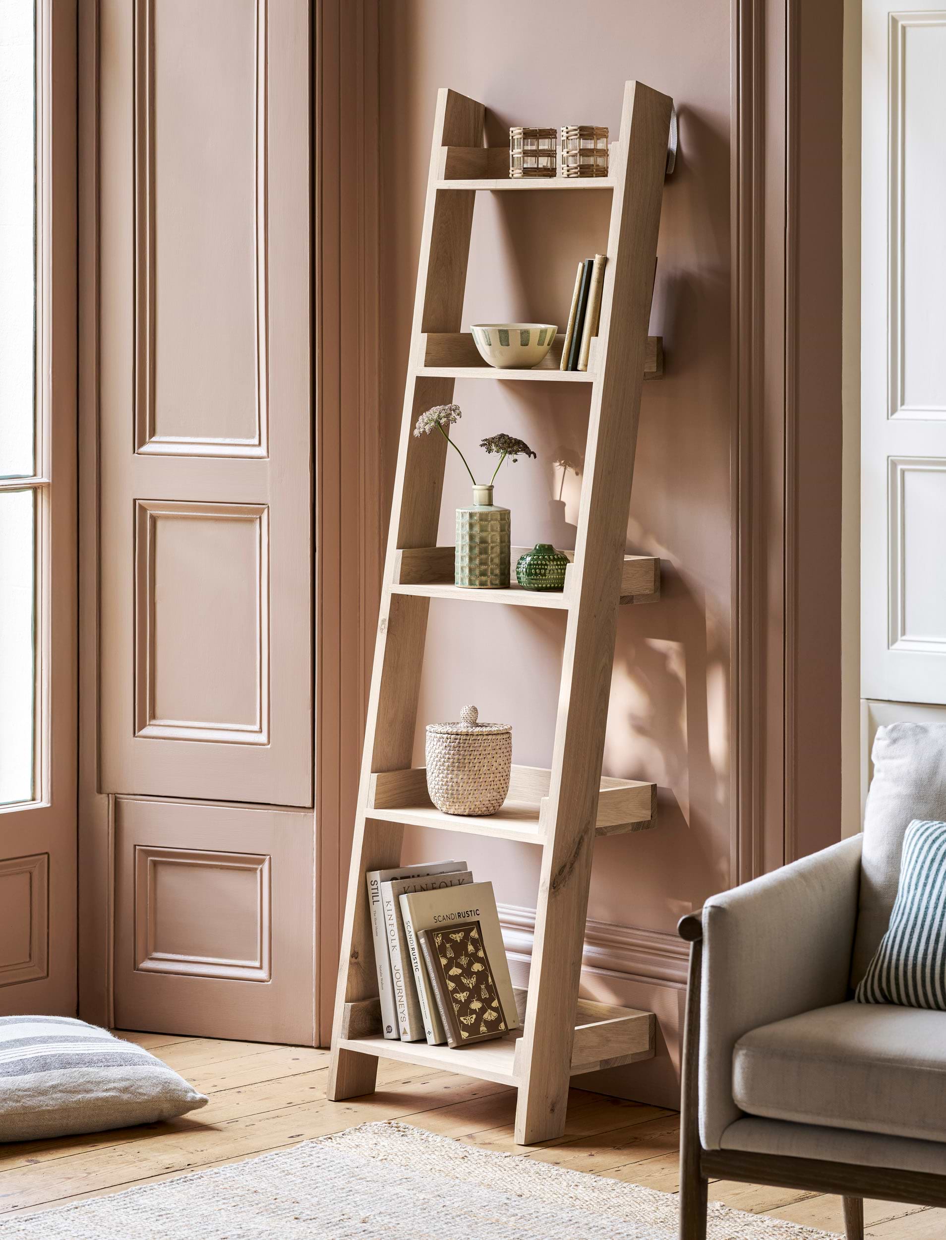 Hambledon Shelf Ladder 5 Tier - Oak Wood, Natural