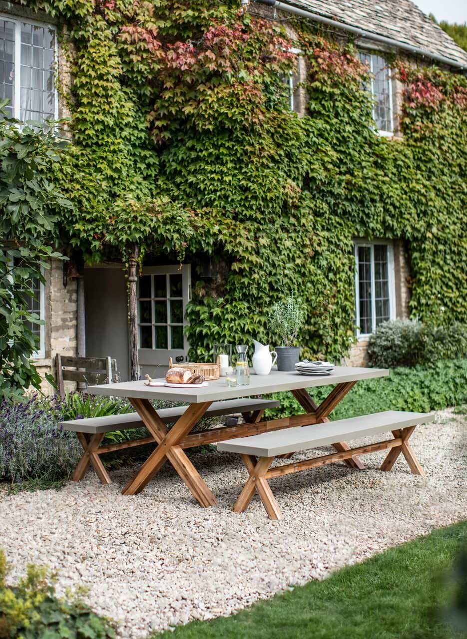 Burford Table Bench Set Large Natural Garden Trading