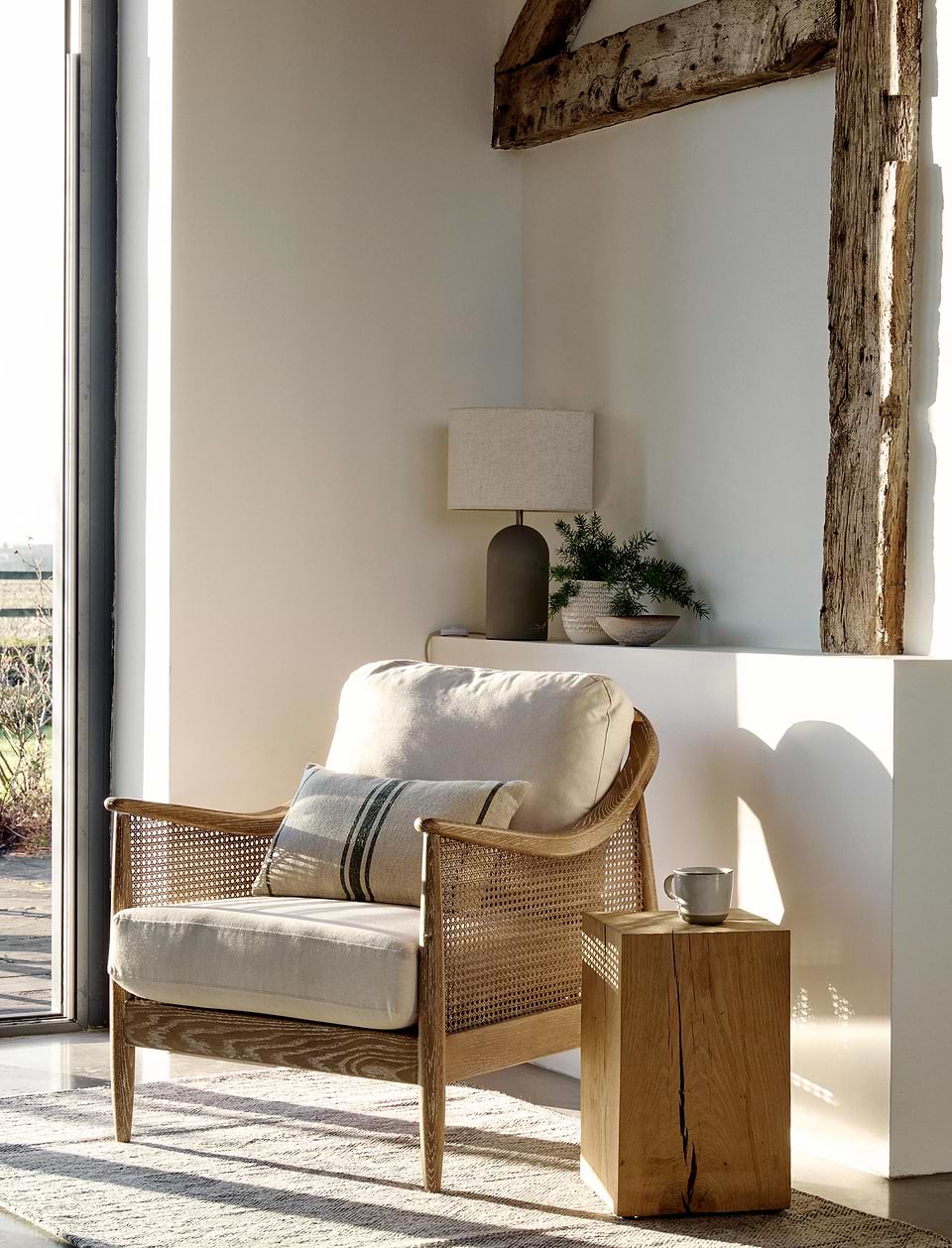 Templecombe Rattan Armchair - Ash Wood, Oatmeal