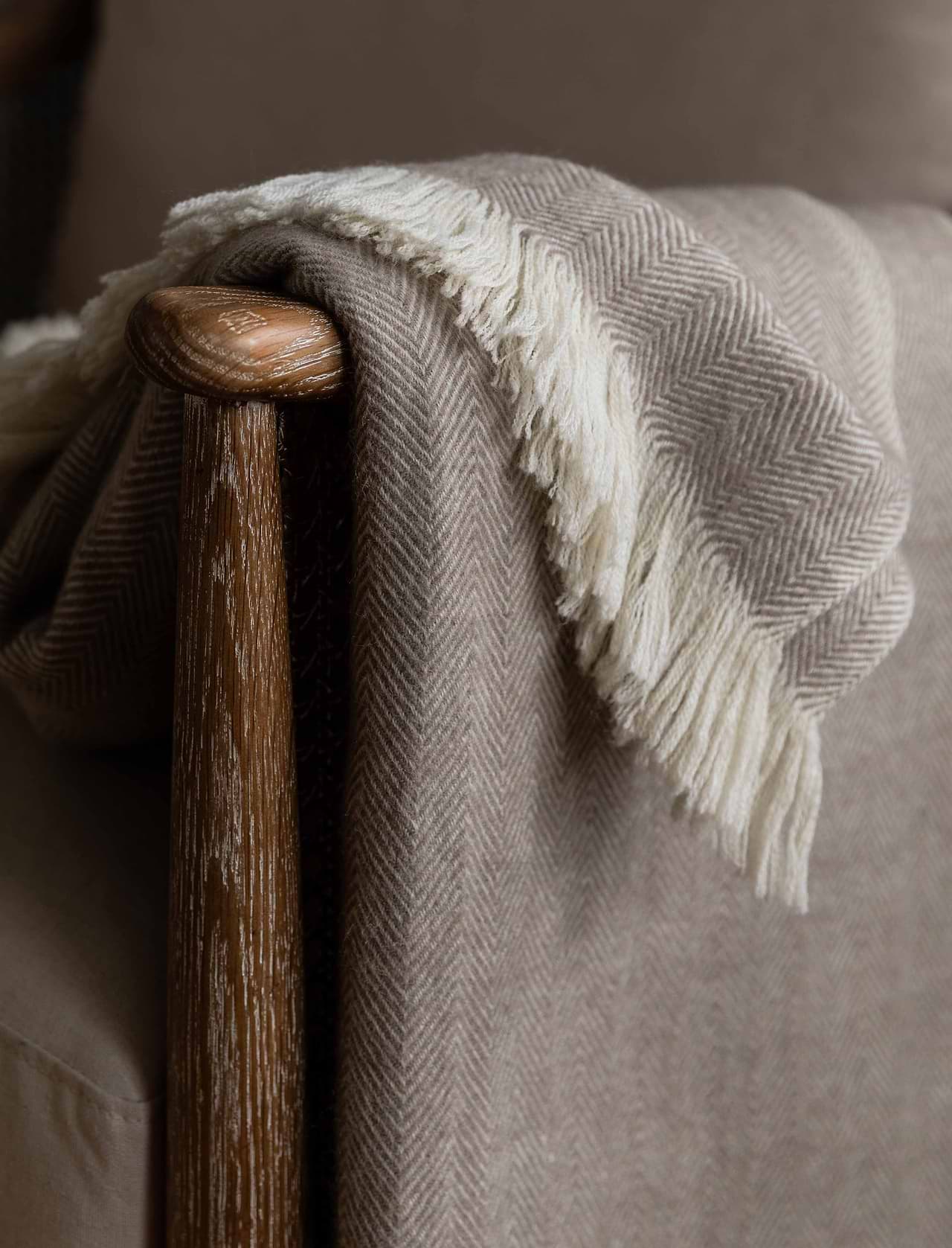 Stockwell Herringbone Throw - Wool, Natural | Garden Trading