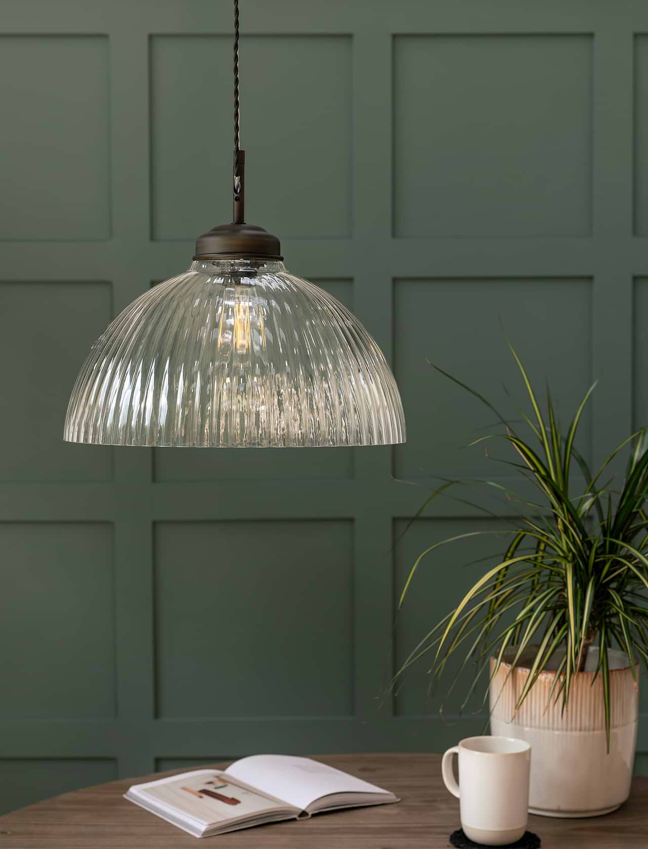 Fovant Glass Pendant Light Large Antique Bronze