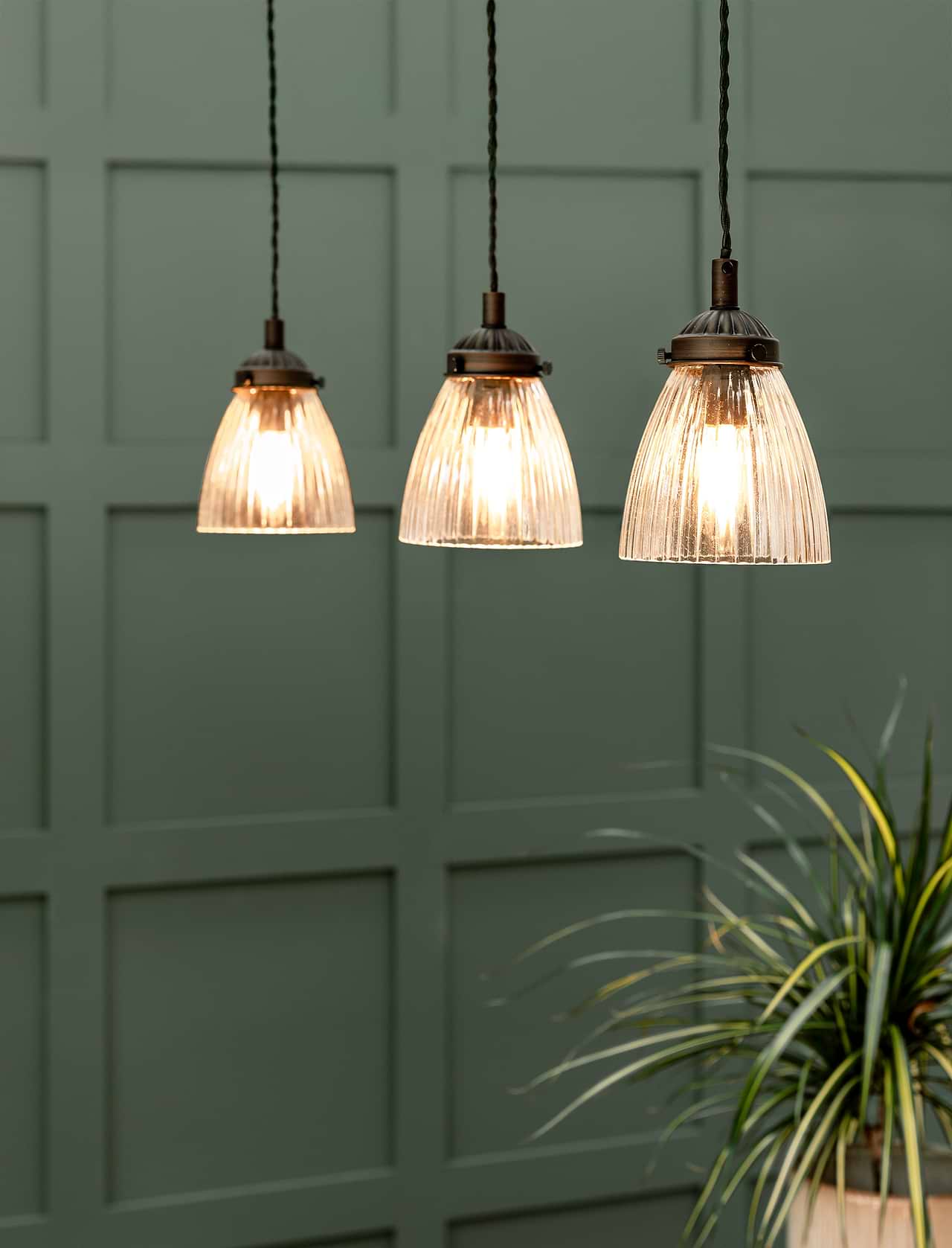 Fovant Glass Triple Pendant Light Antique Bronze