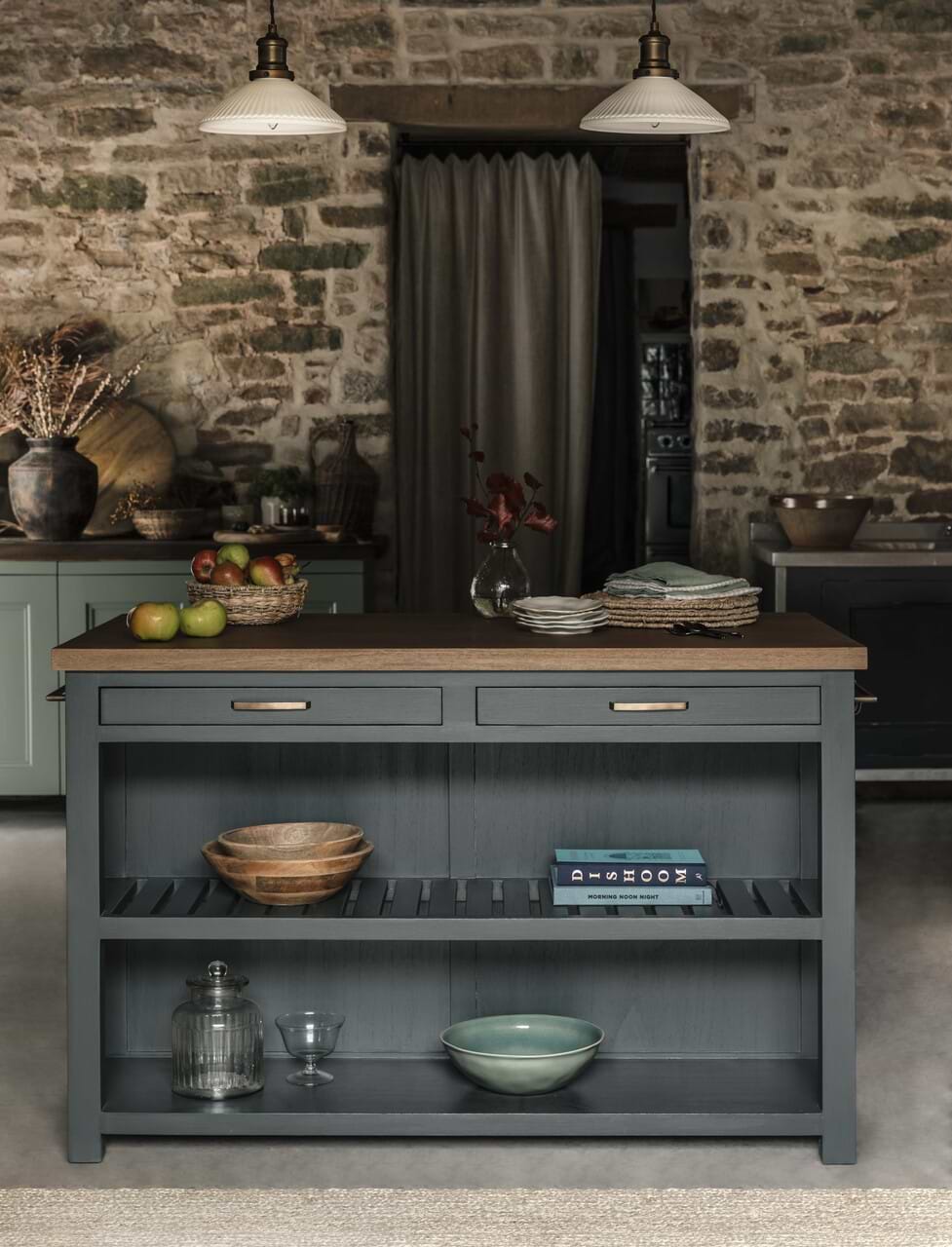 Walcote Kitchen Island - Bayur Wood, Forest Green