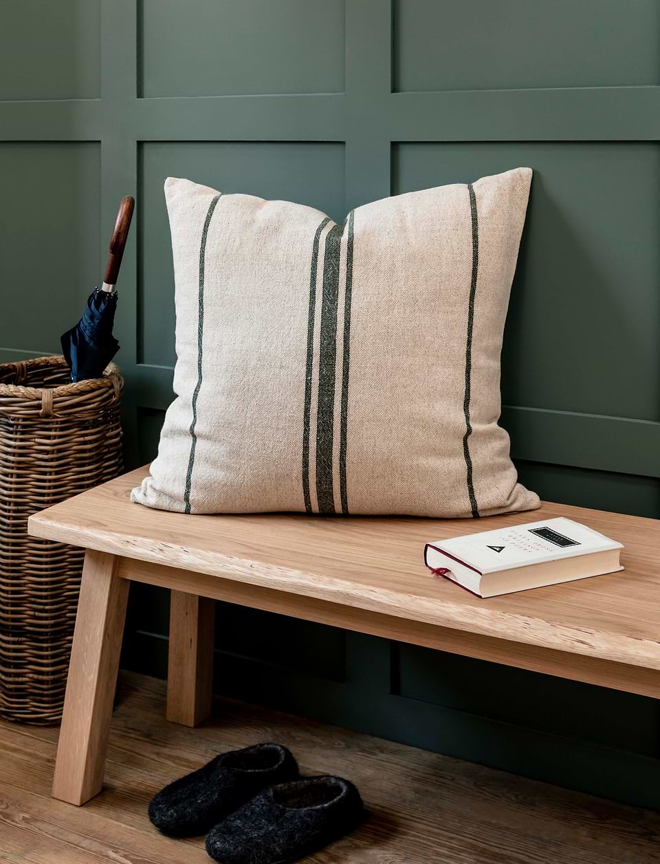 Windrush Stripe Cushion 60X60 - Linen & Cotton, Forest Green