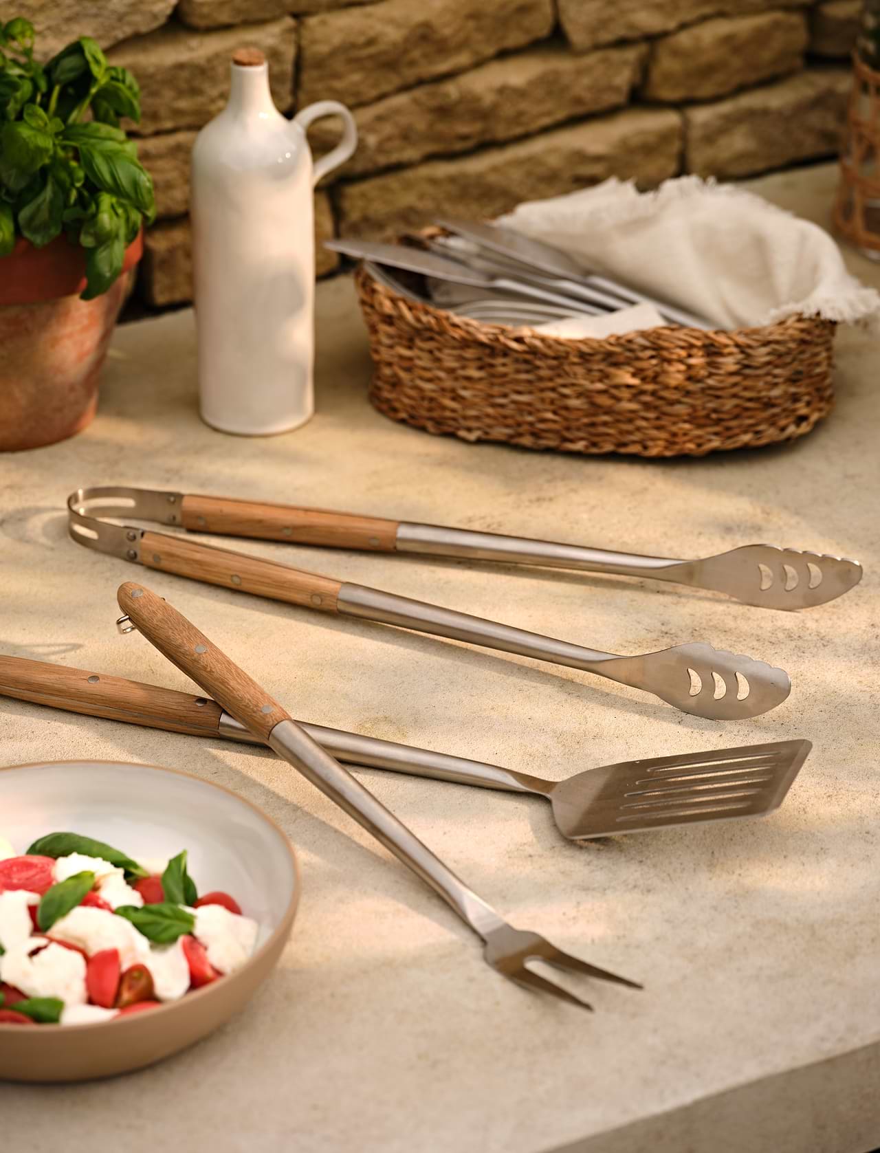 BBQ Tool Set Oak and Stainless Steel Garden Trading