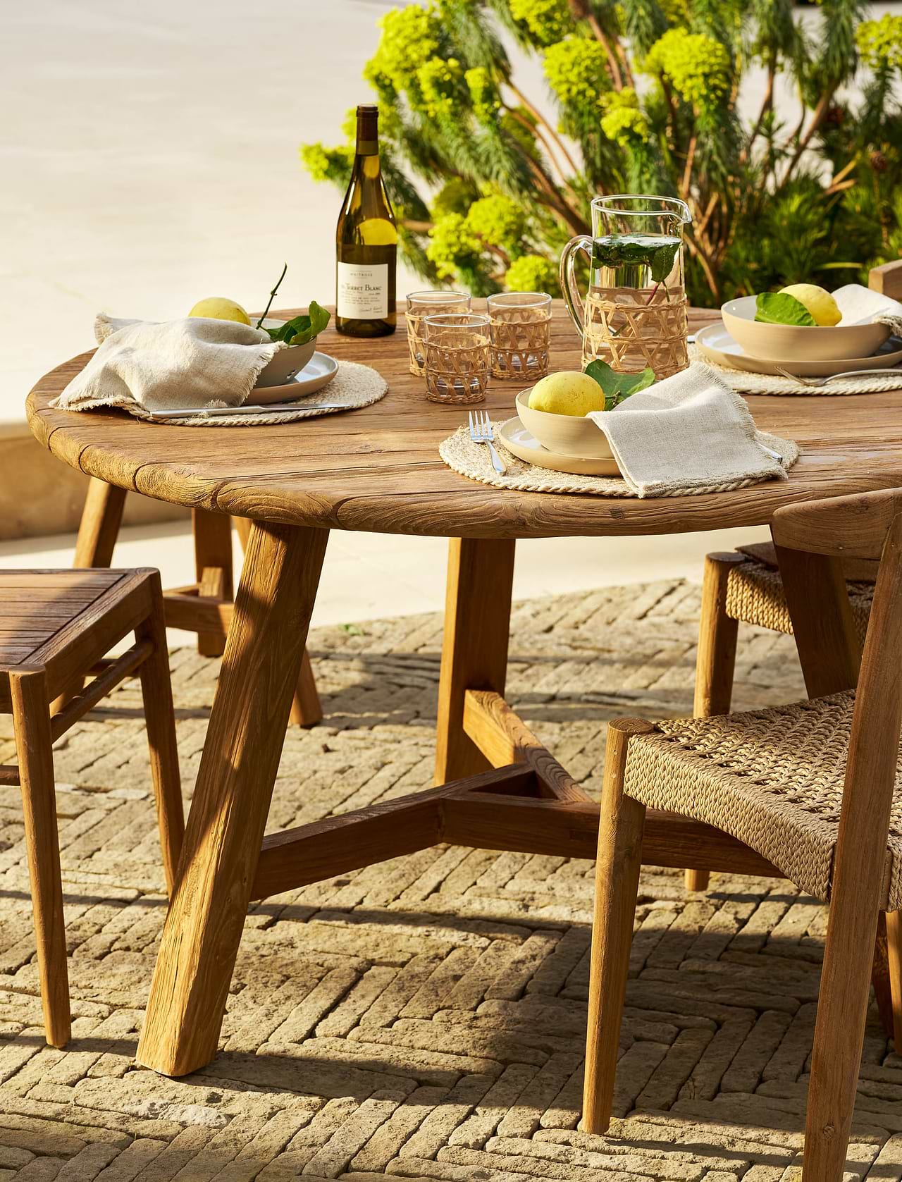 Teak Dining Large Round Outdoor Dining Set Hawthorne Round Slatted