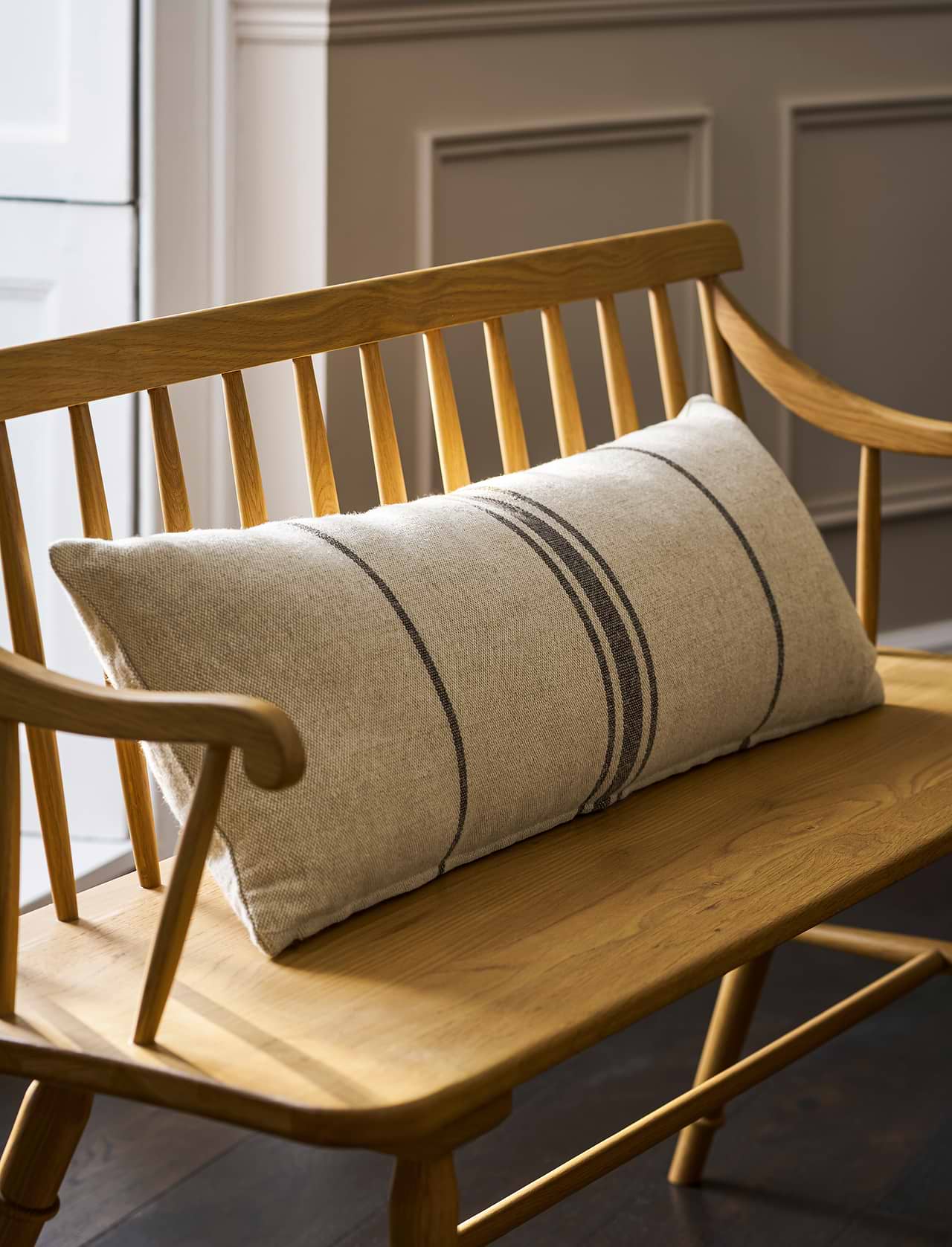 Windrush Stripe Cushion 30X80cm Antique - Linen & Cotton, Brow