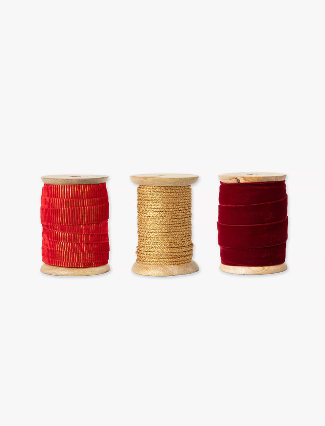 Multi Ribbon Bobbin Christmas Ribbon On Bobbins - Mango Wood, Berry, Set of 3