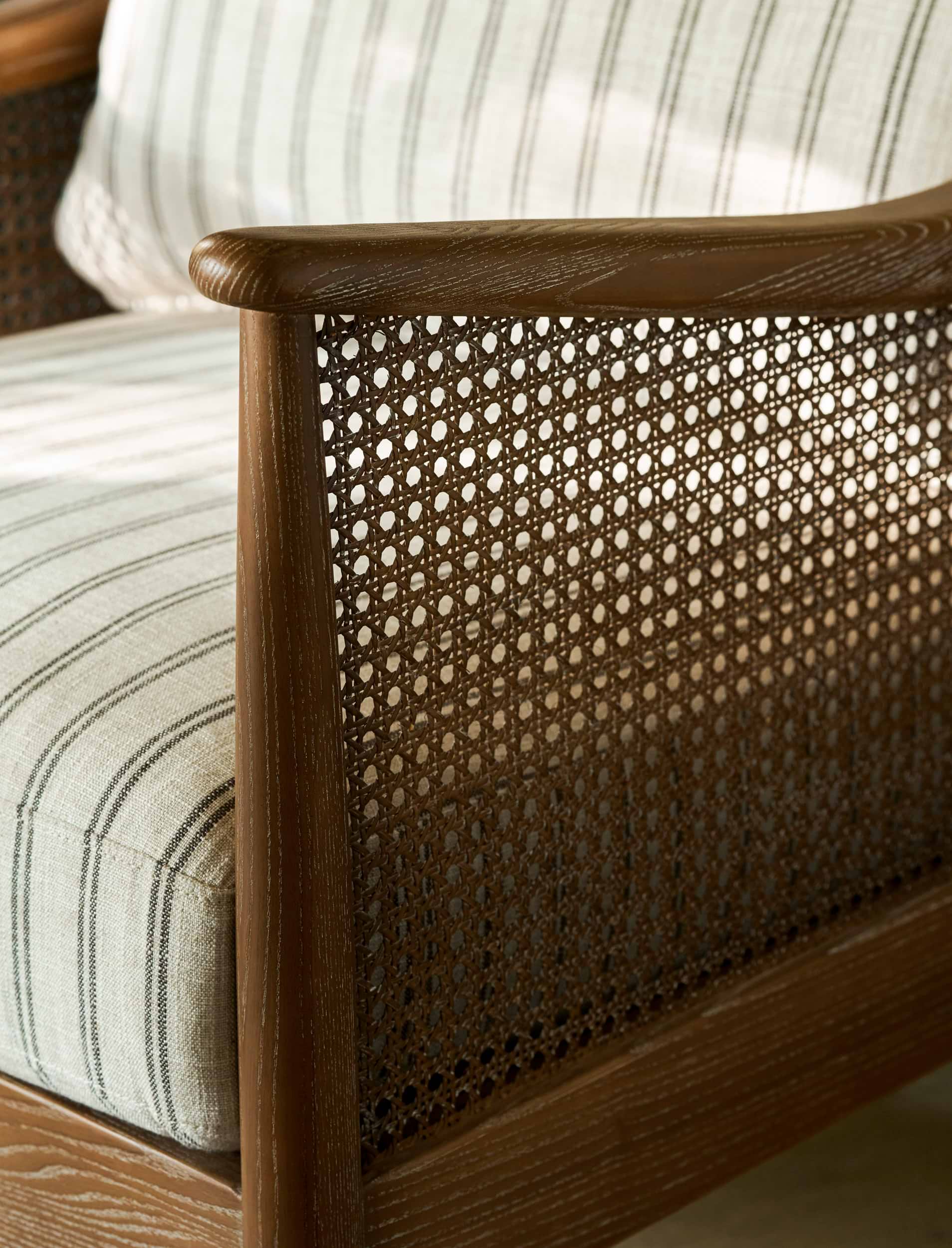 Templecombe Rattan Armchair - Ash Wood, Carbon Stripe
