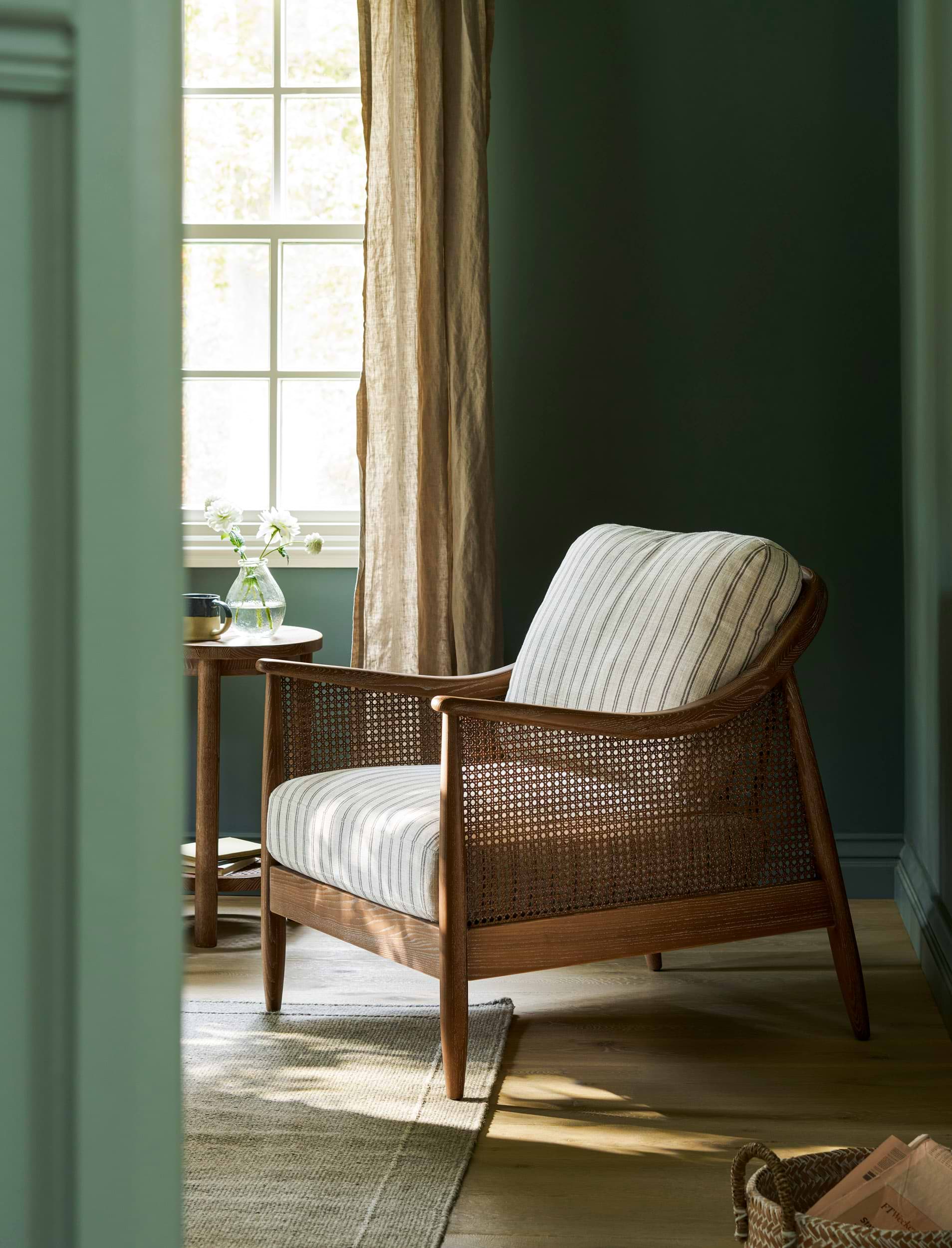 Templecombe Rattan Armchair - Ash Wood, Carbon Stripe