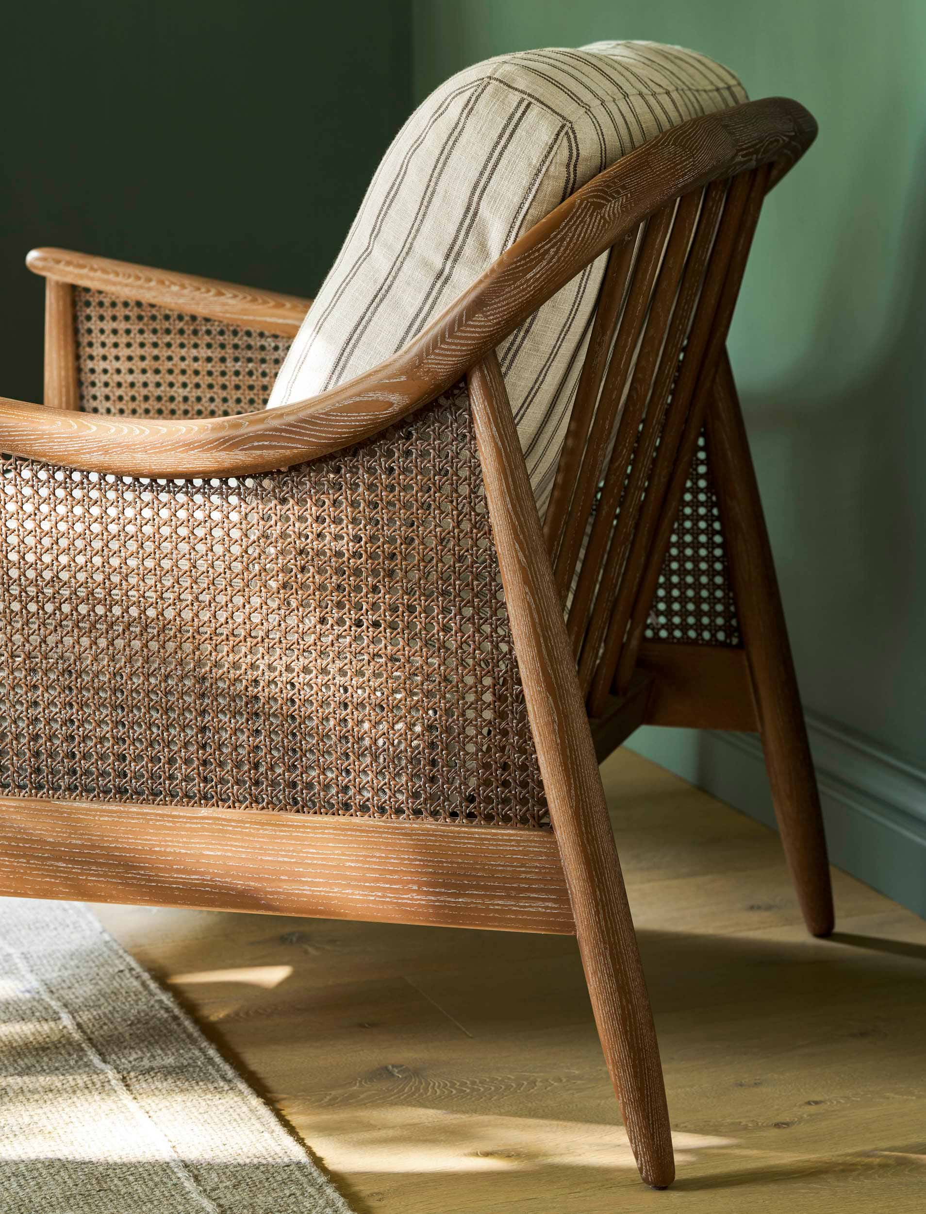 Templecombe Rattan Armchair - Ash Wood, Carbon Stripe