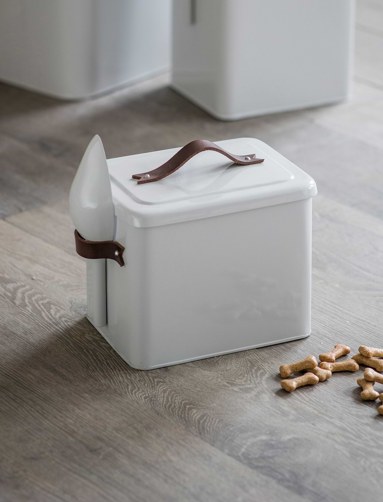 Stowell Pet Bin with Leather Handles Small Chalk