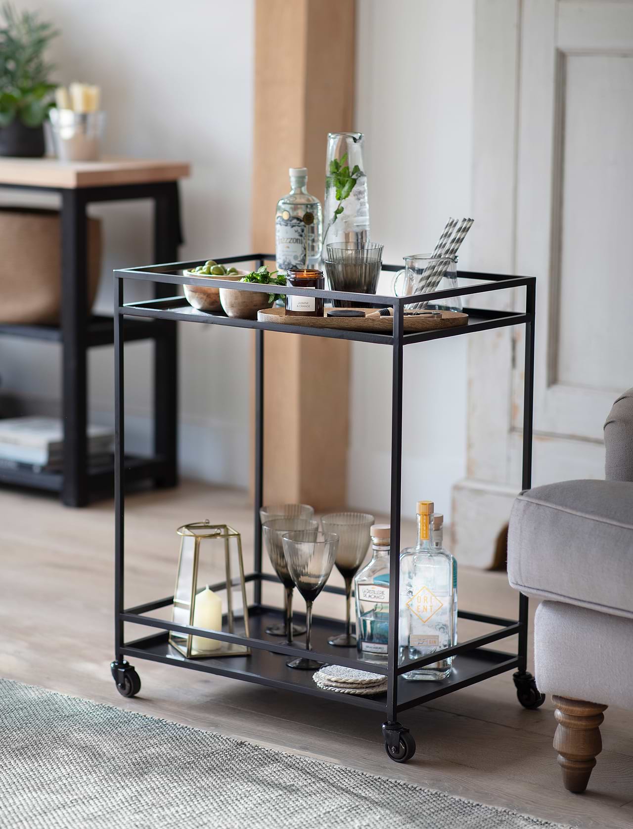 Portloe Drinks Trolley Black Garden Trading